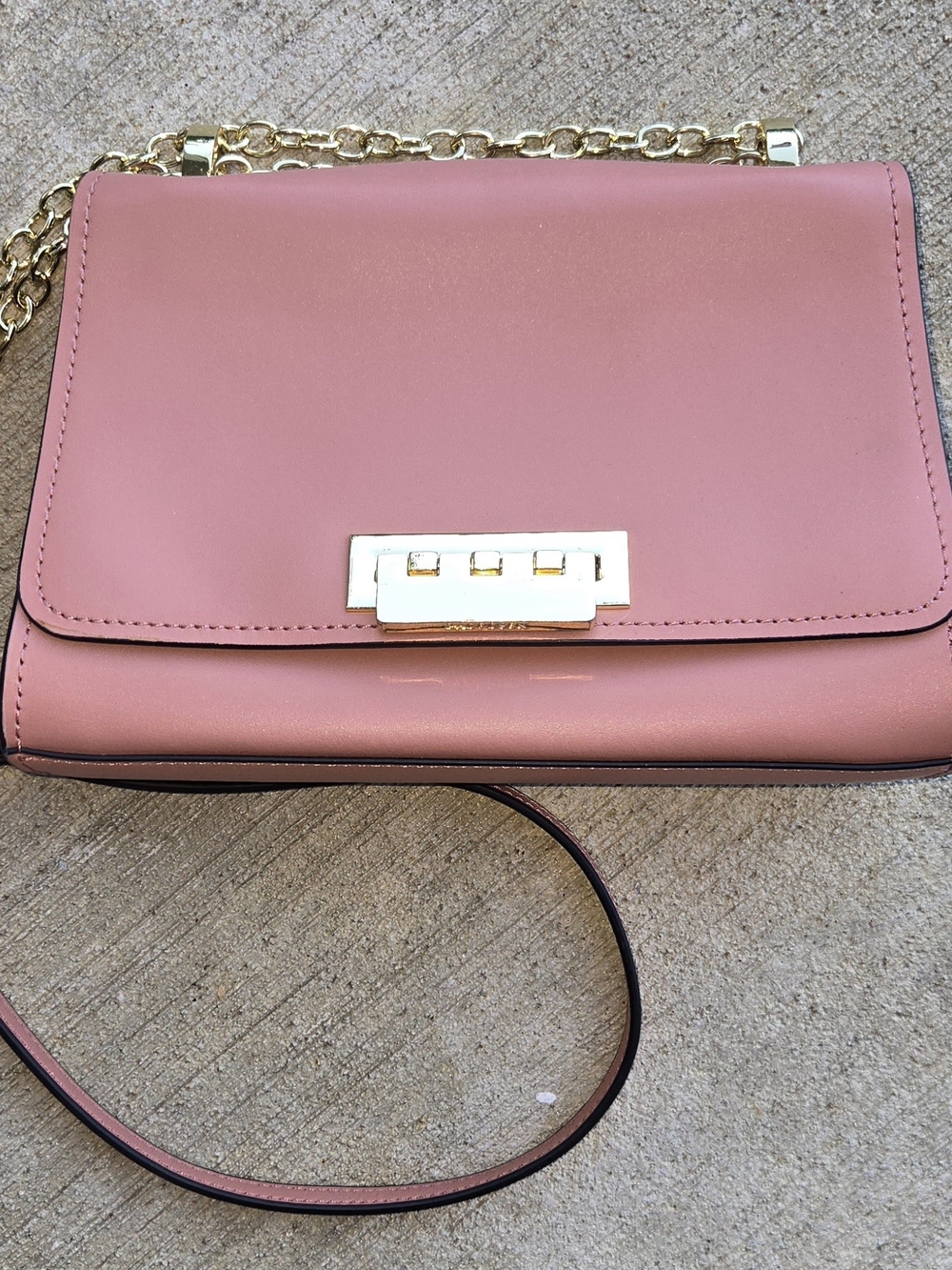Zac Posen Dusty Rose Leather Shoulder Bag with Gold Chain